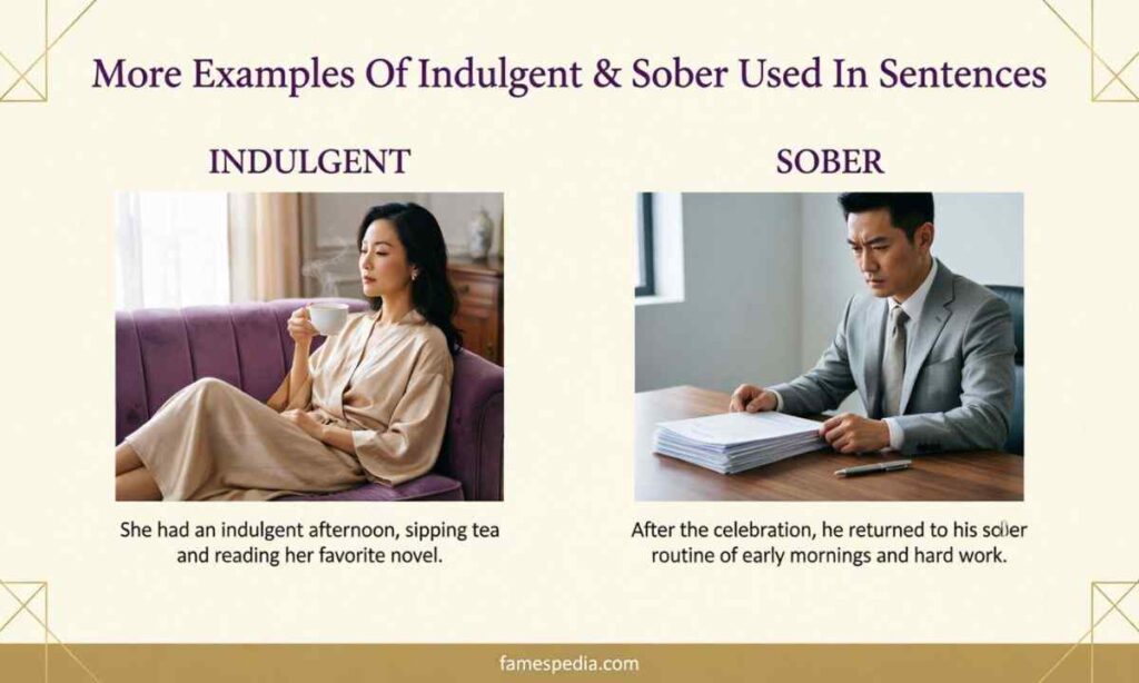 More Examples Of Indulgent & Sober Used In Sentences